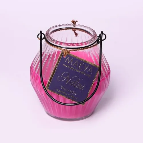 Maeva Starlight Pink Lotus Scented Glass Candle Ideal for Festival and Home Dcor, Diwali Themed Candle Lantern, 40-Hour Burn Time