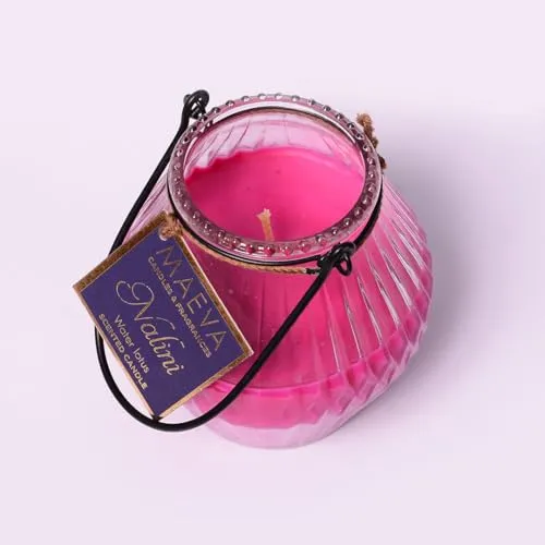 Maeva Starlight Pink Lotus Scented Glass Candle Ideal for Festival and Home Dcor, Diwali Themed Candle Lantern, 40-Hour Burn Time