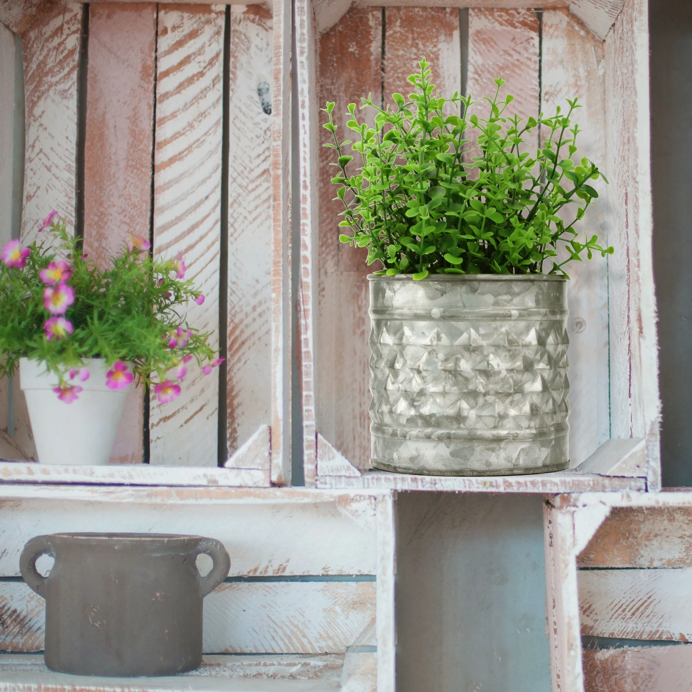 Medium Antique Galvanized Metal Textured Planter