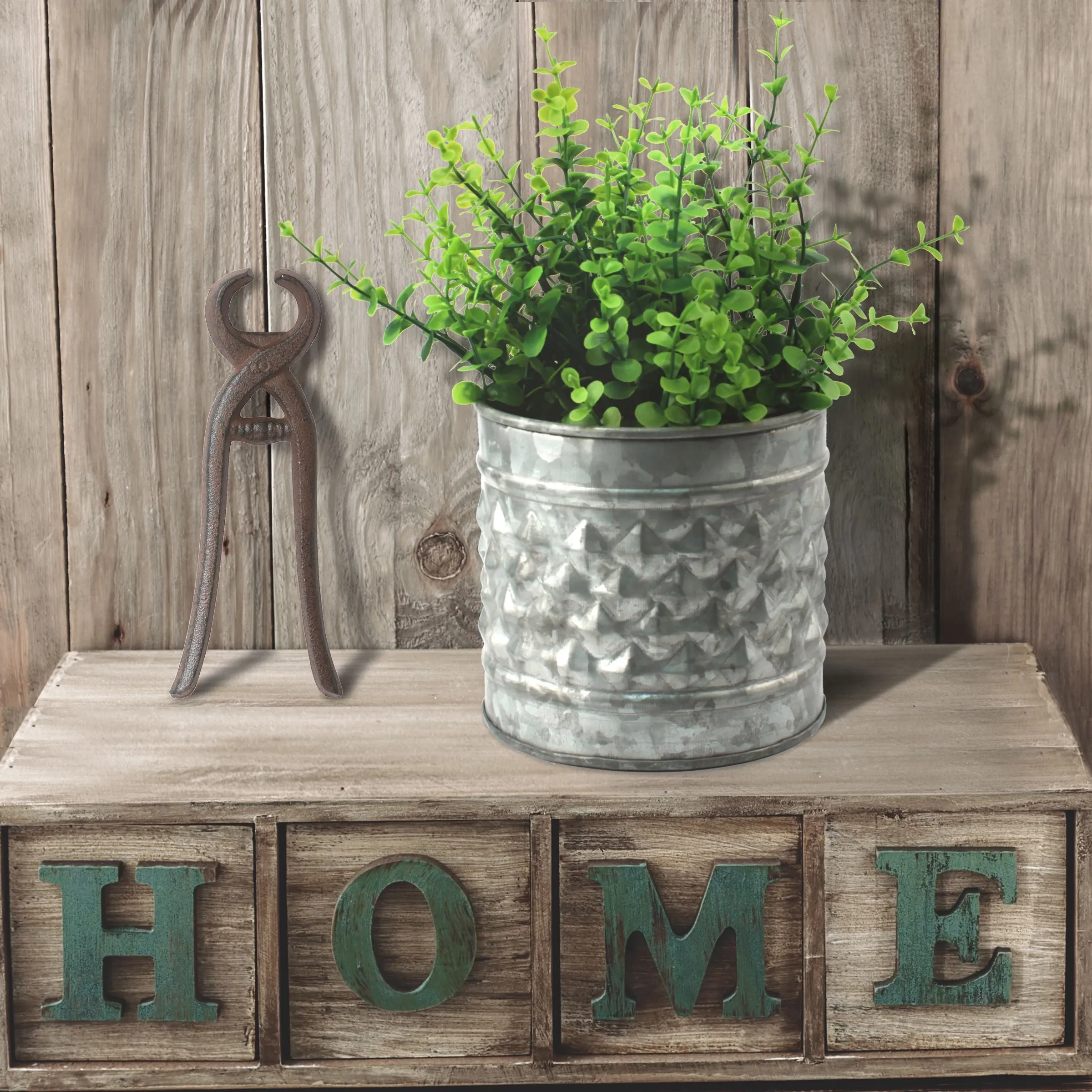 Medium Antique Galvanized Metal Textured Planter