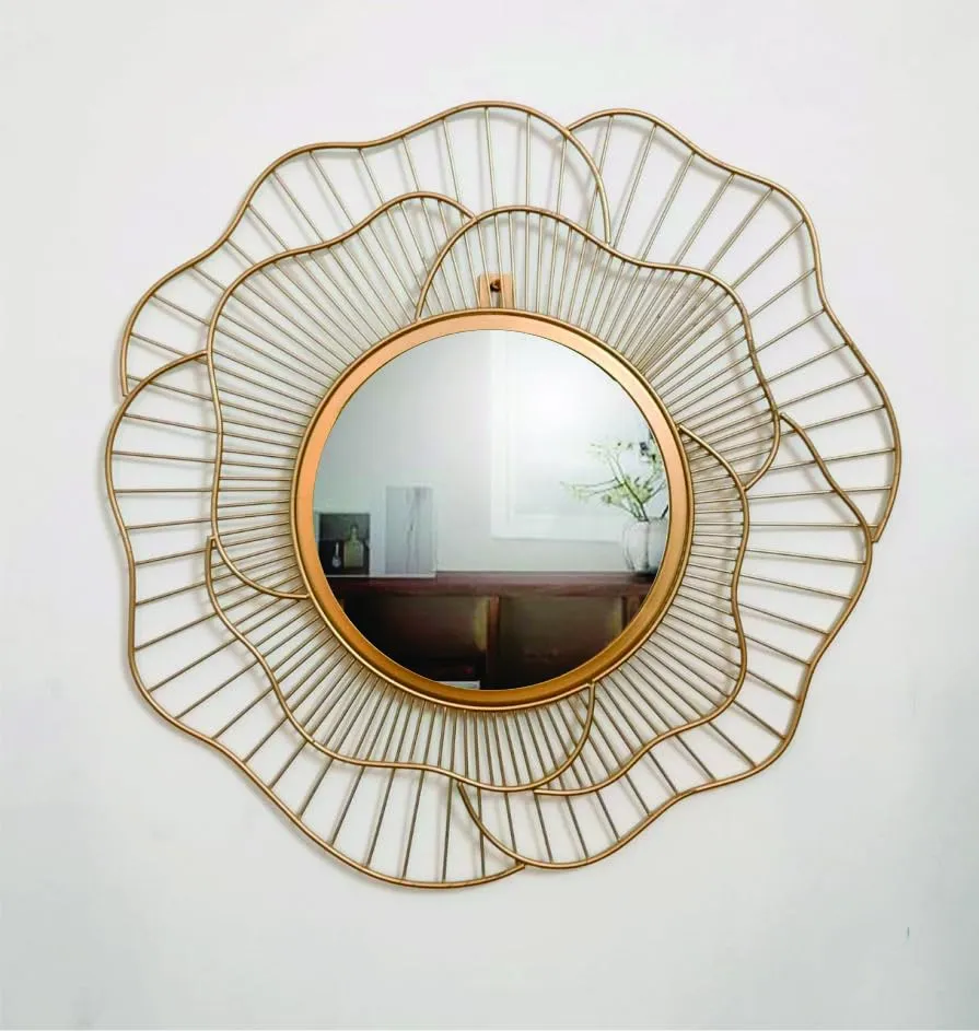 Metal Decorative Mirror Wall Mounted Hanging Mirror Metal Golden Rose Design Modern Art Mirror for Home Décor