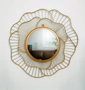 Metal Decorative Mirror Wall Mounted Hanging Mirror Metal Golden Rose Design Modern Art Mirror for Home Décor