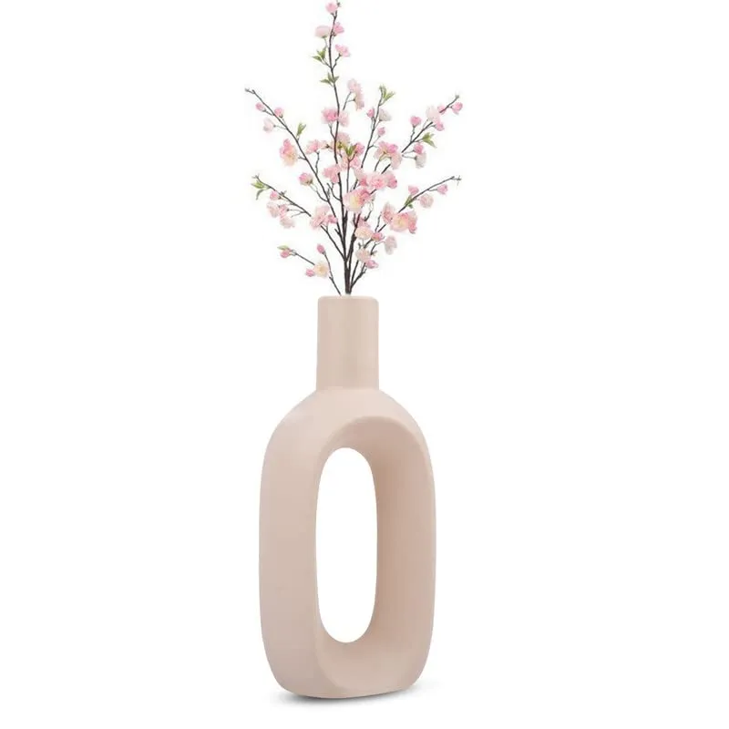 MRD White Ceramic Flower Vase Matte Finish 8 Inch Long Oval Shape Bottle Vase centerpiece for Living Room, Dining Table Decoration (1 Piece, without Flower)