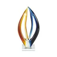 Multi Colored Glass Abstract Curved Cutout Sculpture with Clear Base - 7" X 4" X 13"