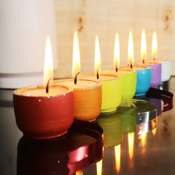 Multicolour Terracotta Pot Cup Perfumed Candles / Reusable Pots | Set of 12