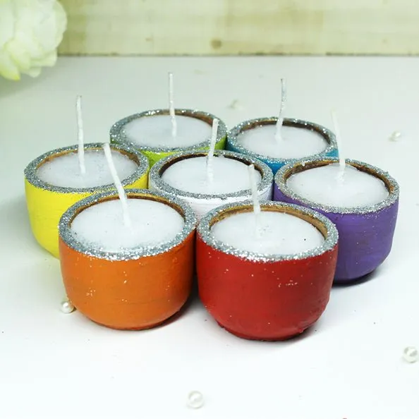 Multicolour Terracotta Pot Cup Perfumed Candles / Reusable Pots | Set of 12