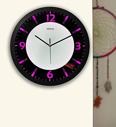 Oreva Back Light Round Plastic Analog Wall Clock (32 cm x 32 cm x 4 cm, Pink LED, AQ 1667)