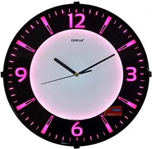 Oreva Back Light Round Plastic Analog Wall Clock (32 cm x 32 cm x 4 cm, Pink LED, AQ 1667)