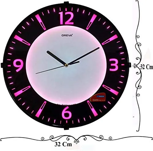 Oreva Back Light Round Plastic Analog Wall Clock (32 cm x 32 cm x 4 cm, Pink LED, AQ 1667)