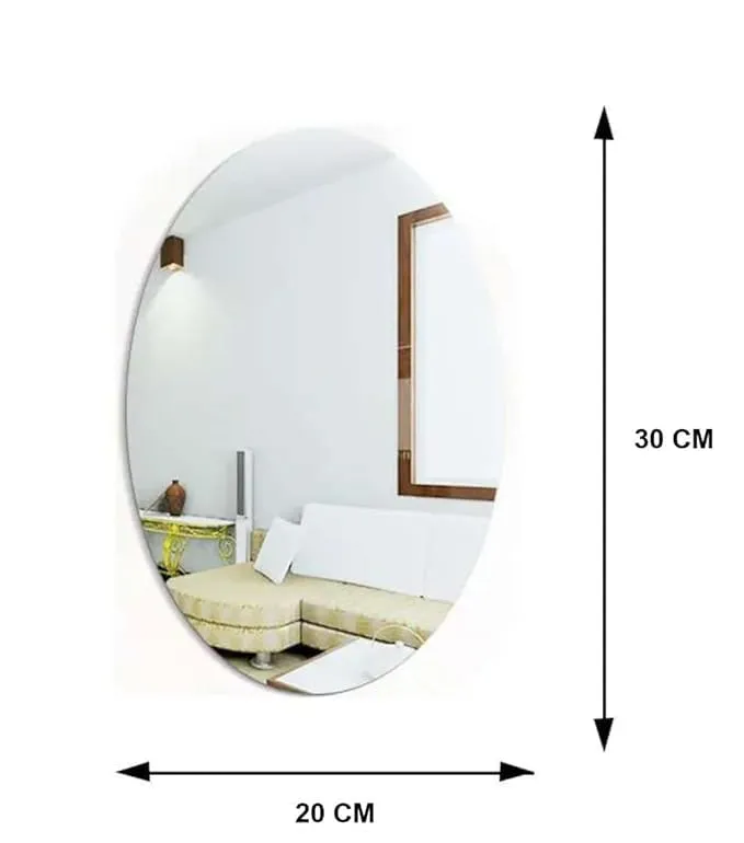 Oval Shape Adhesive Mirror Sticker for Wall on Tiles Bathroom Bedroom Living Room Basin Mirror Bathroom Wall Mirror Stickers Unbreakable Plastic Vanity Mirror, Dressing Table Makeup Mirror (PL)