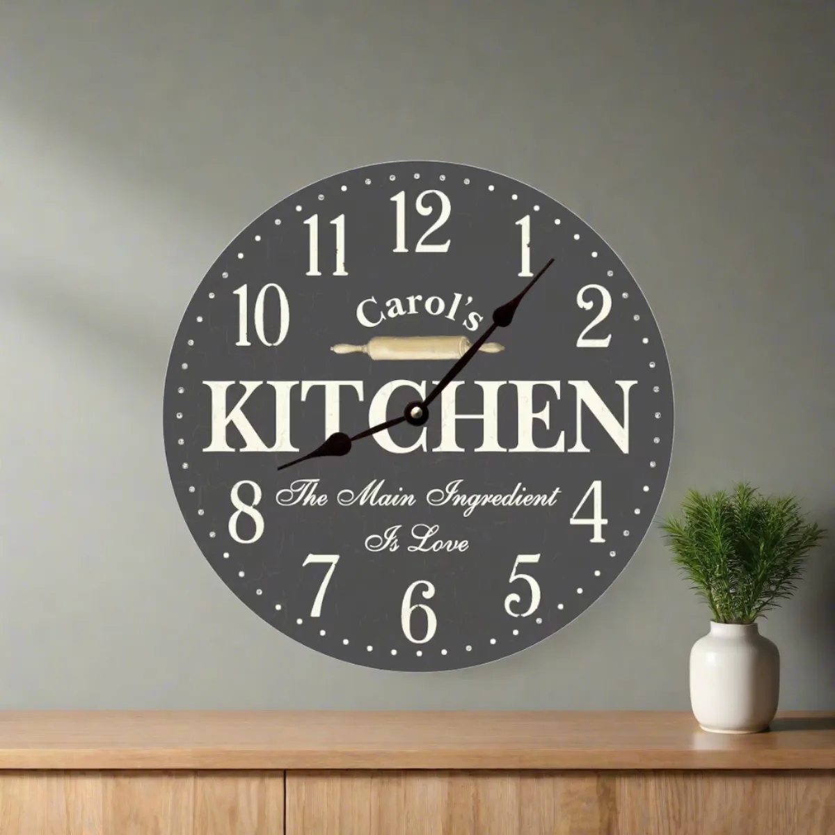 Personalized Kitchen Wall Clock- Gray Kitchen Clock