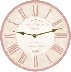 Pink Clock- Custom Birthdate Clock- Baby Shower Gift