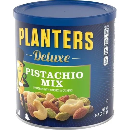 Planters Deluxe Pistachio Nut Mix with Pistachios, Almonds & Cashews, 14.5 oz Canister