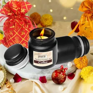 Pure Source India Frosted Glass Jar Candle/Yanky Jar Fragrance Candle for Decoration and Gifting Item (Coffee) (2 PCS)