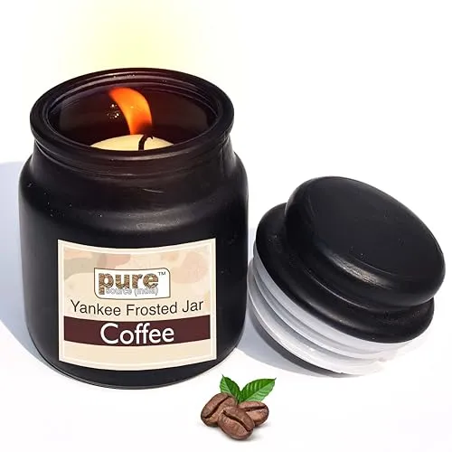 Pure Source India Frosted Glass Jar Candle/Yanky Jar Fragrance Candle for Decoration and Gifting Item (Coffee) (2 PCS)