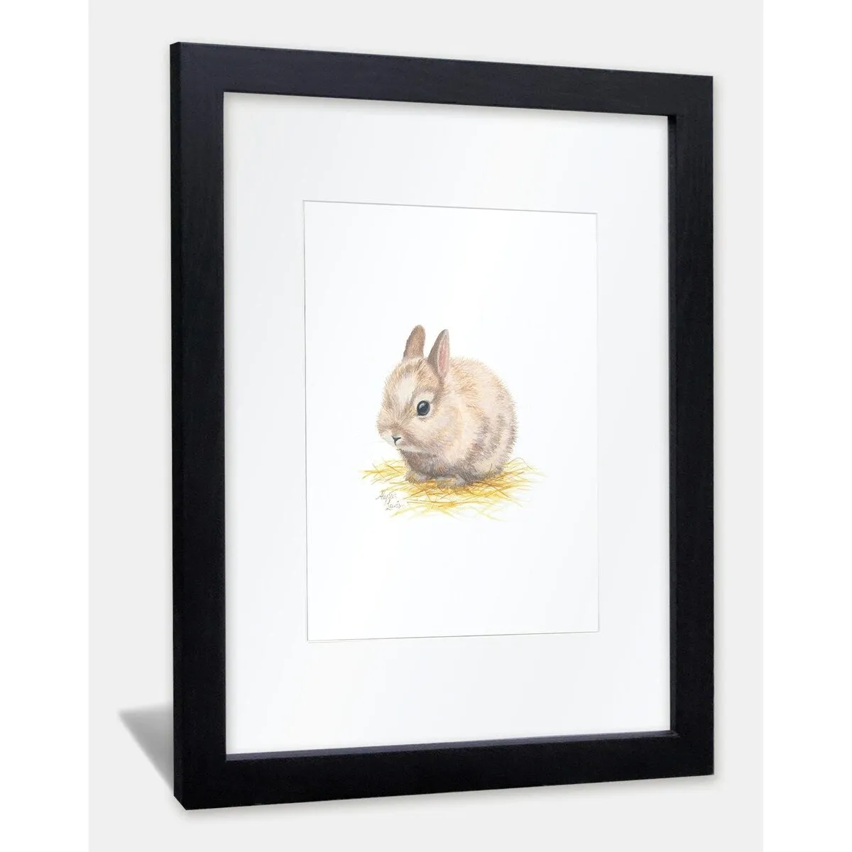 "Barnyard Littles" - Bunny - Individual Framed Print with Mat - Black - 18" x 24"