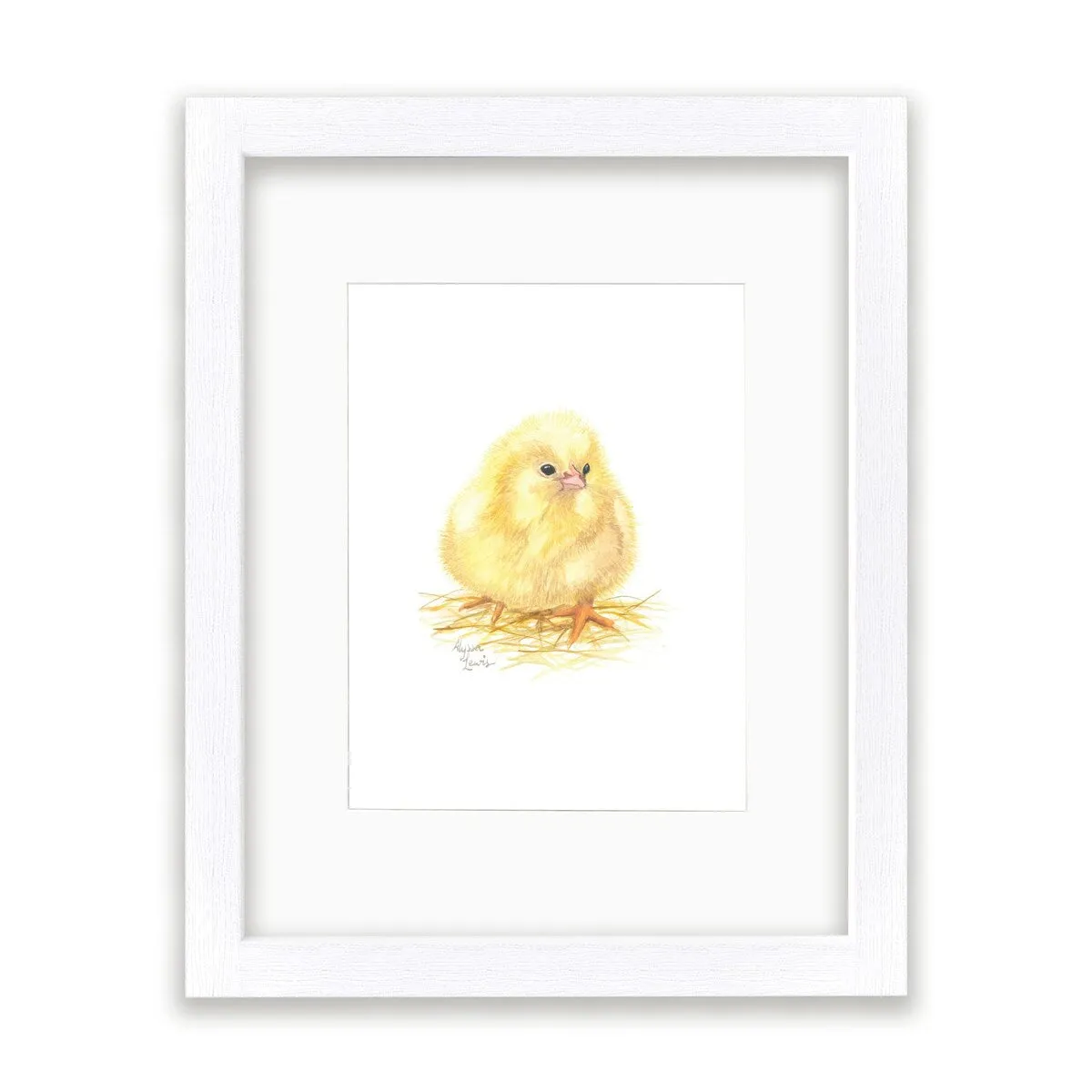 "Barnyard Littles" - Chick - Individual Framed Print with Mat - White - 11" x 14" - Multi-Color