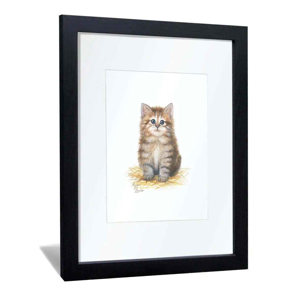 "Barnyard Littles" - Kitten - Individual Framed Print with Mat - Black - 16" x 20"