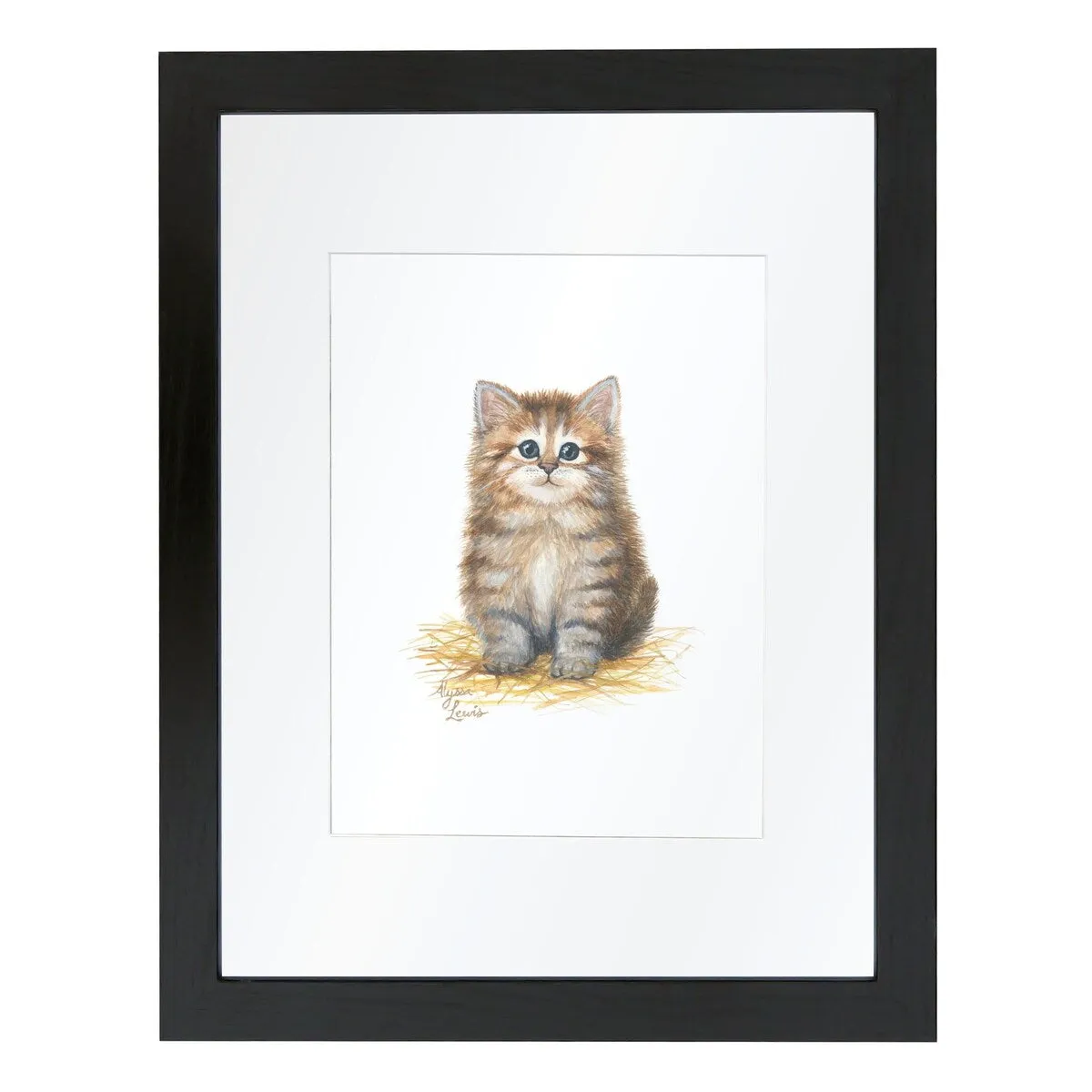 "Barnyard Littles" - Kitten - Individual Framed Print with Mat - Black - 16" x 20"