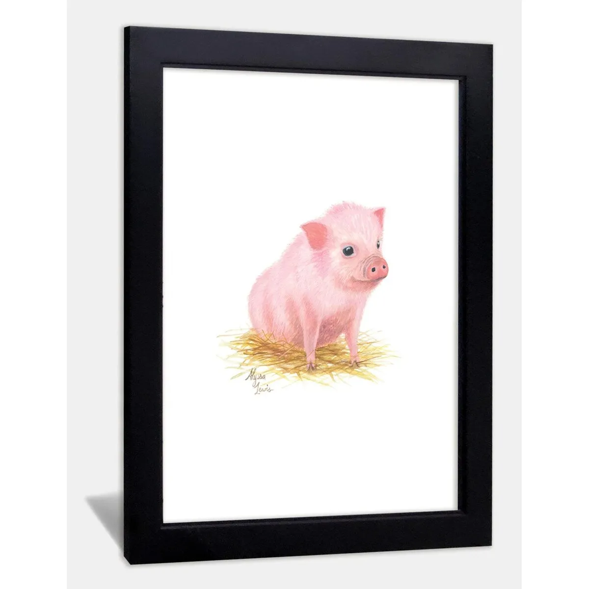 "Barnyard Littles" - Piglet - Individual Framed Print - Black - 16" x 20"