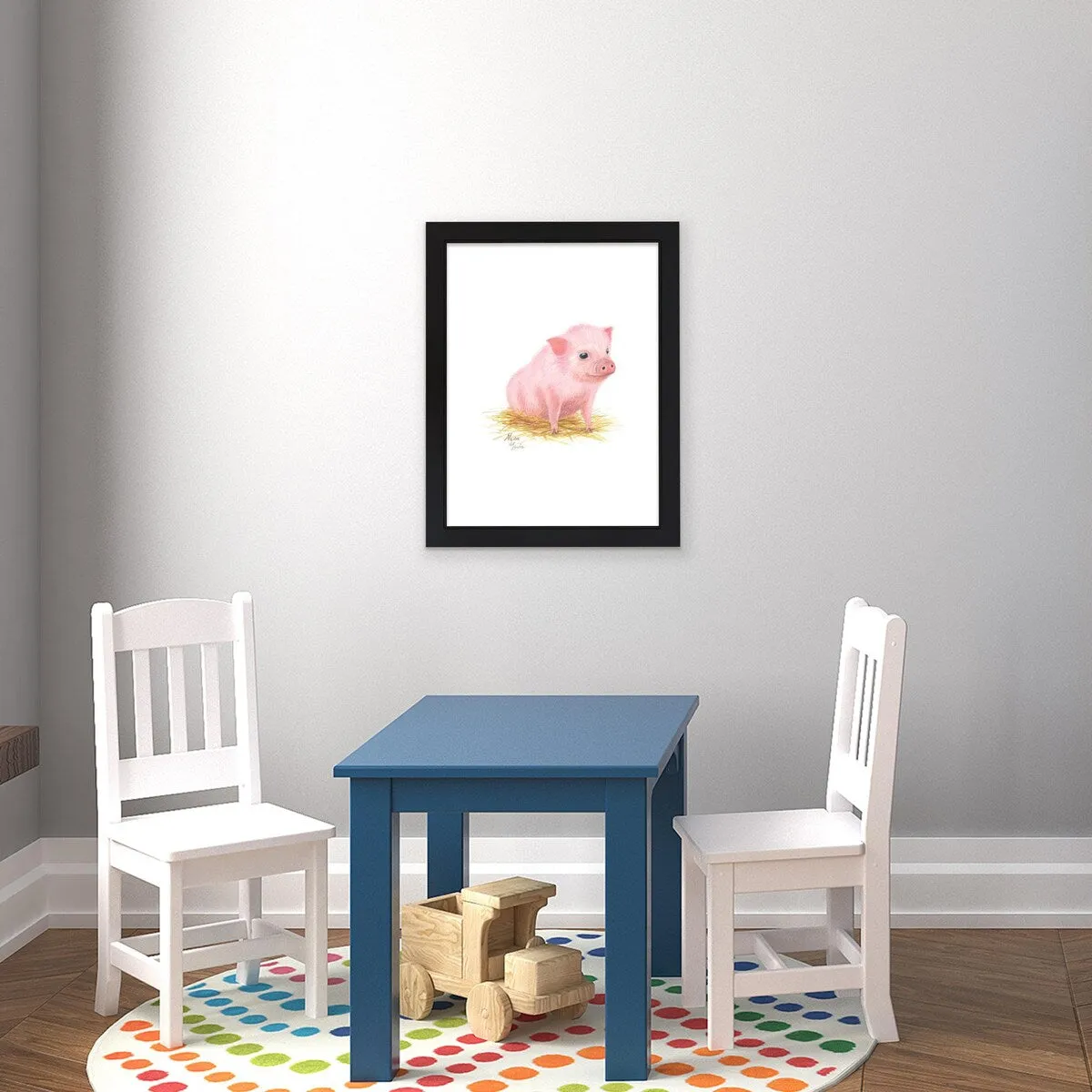 "Barnyard Littles" - Piglet - Individual Framed Print - Black - 18" x 24"