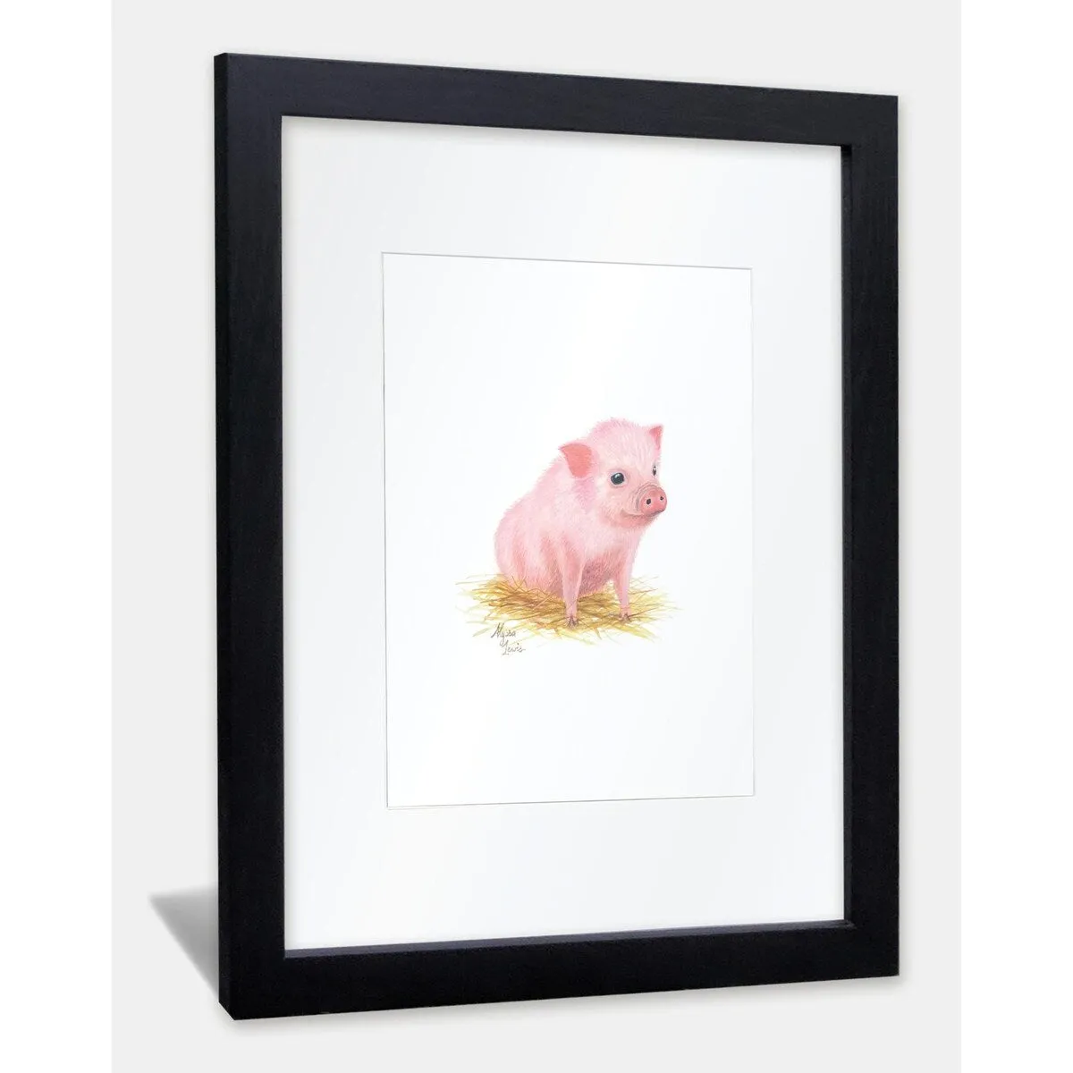 "Barnyard Littles" - Piglet - Individual Framed Print with Mat - Black - 16" x 20"