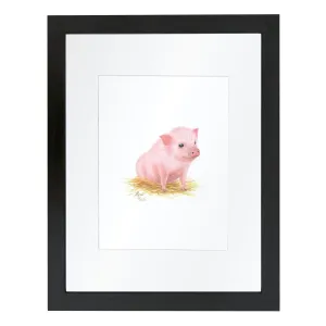 "Barnyard Littles" - Piglet - Individual Framed Print with Mat - Black - 16" x 20"