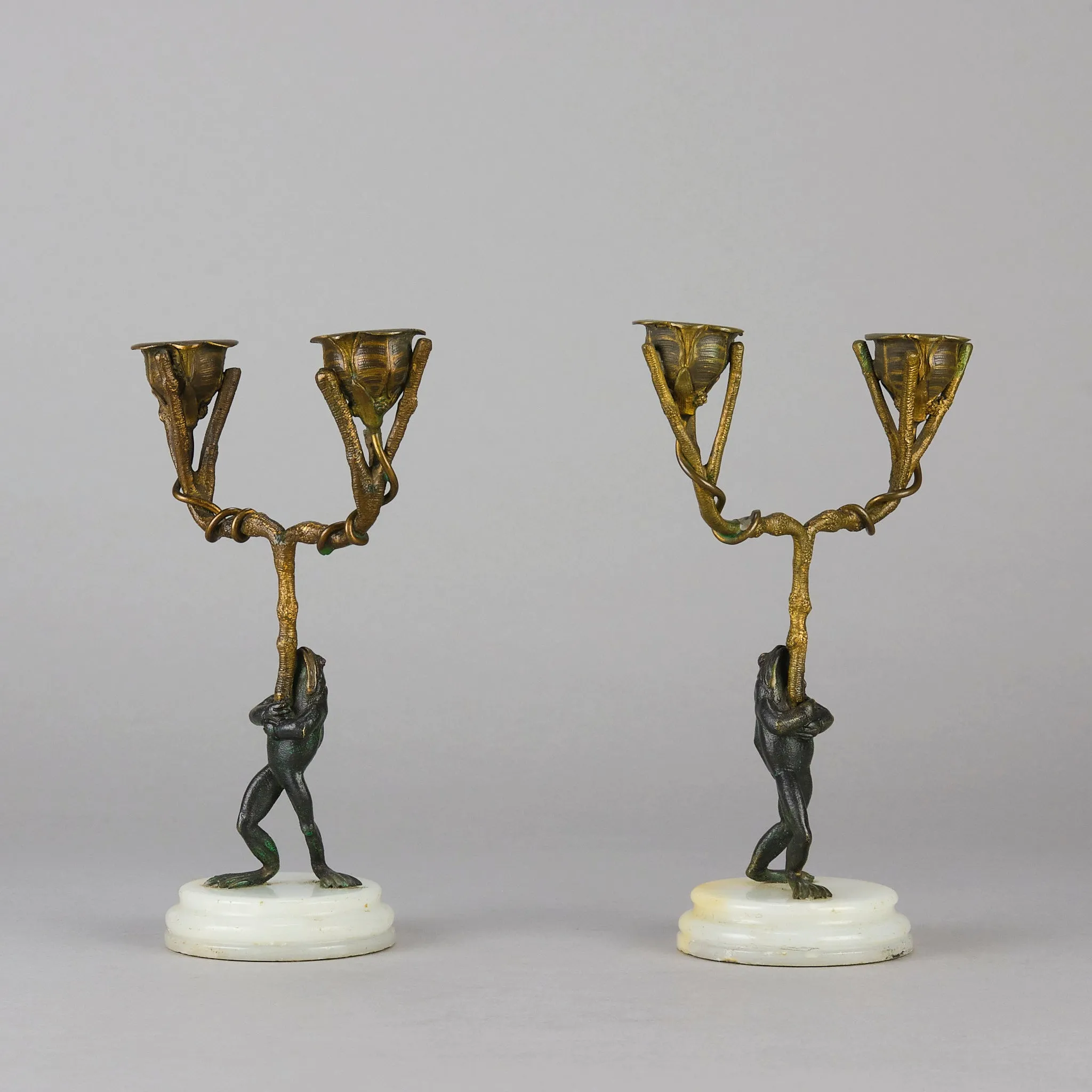 "Frog Candlesticks" French Bronze