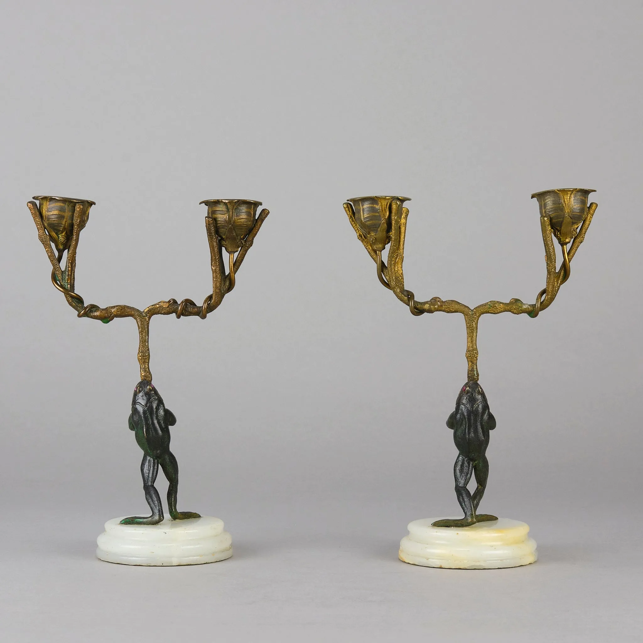 "Frog Candlesticks" French Bronze