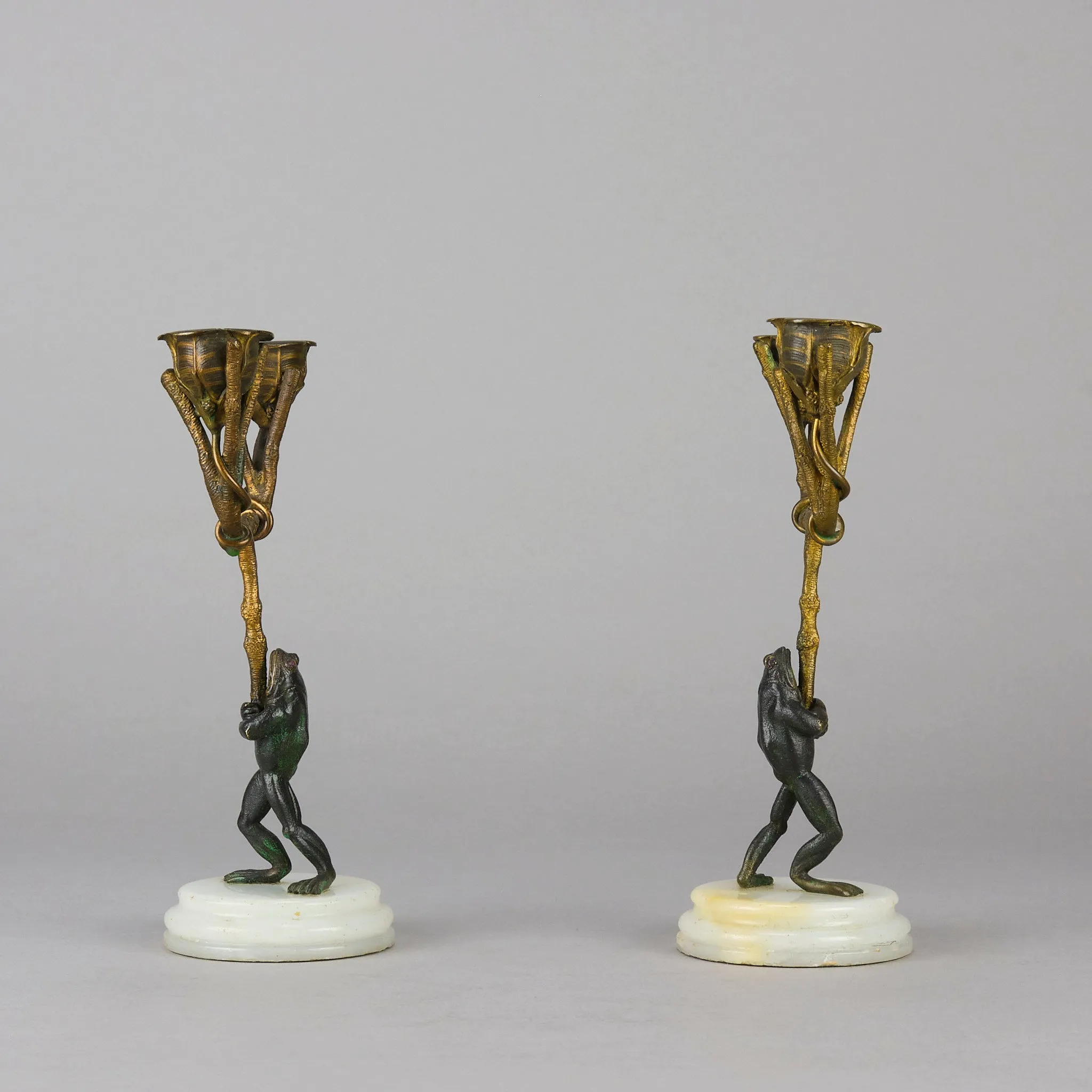 "Frog Candlesticks" French Bronze