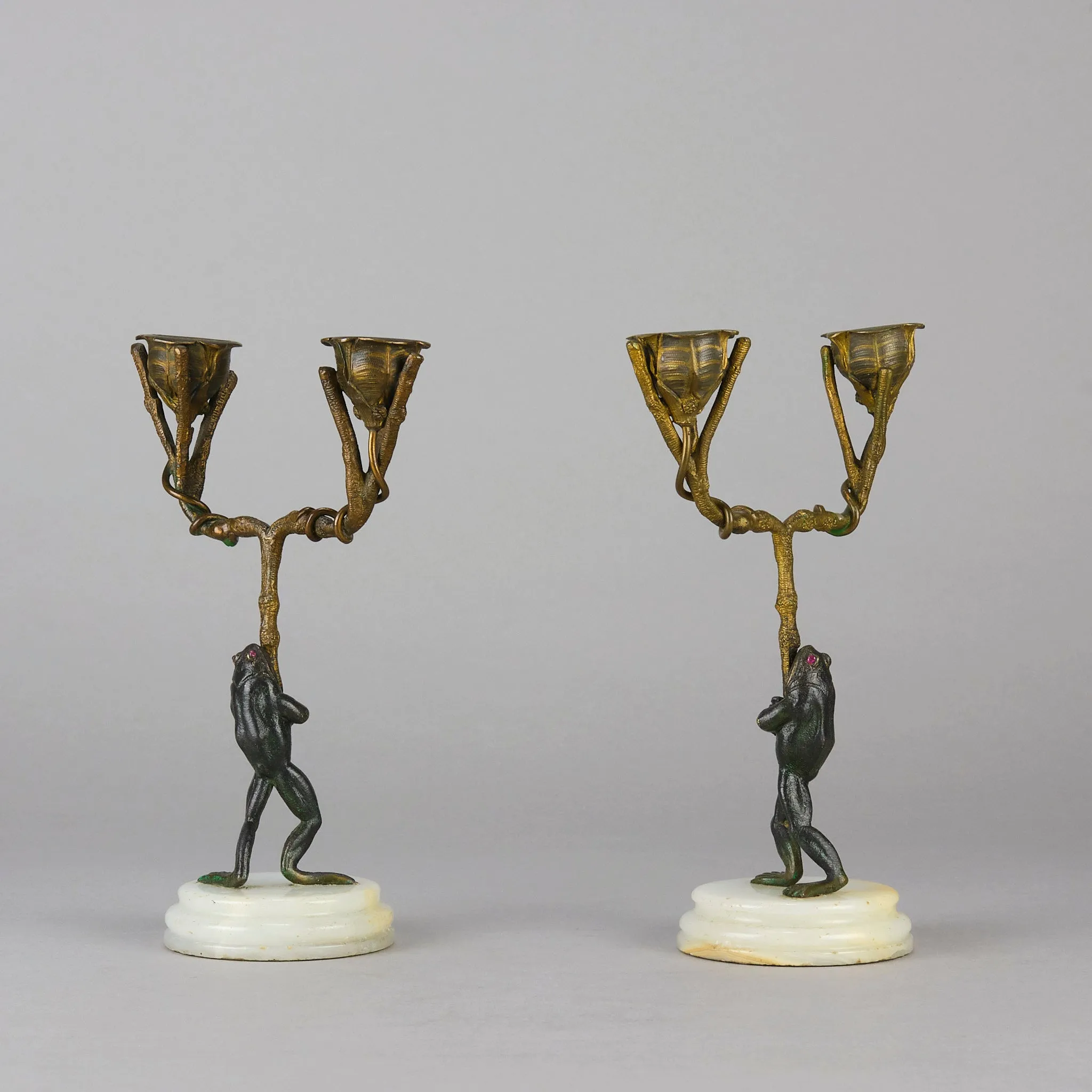 "Frog Candlesticks" French Bronze