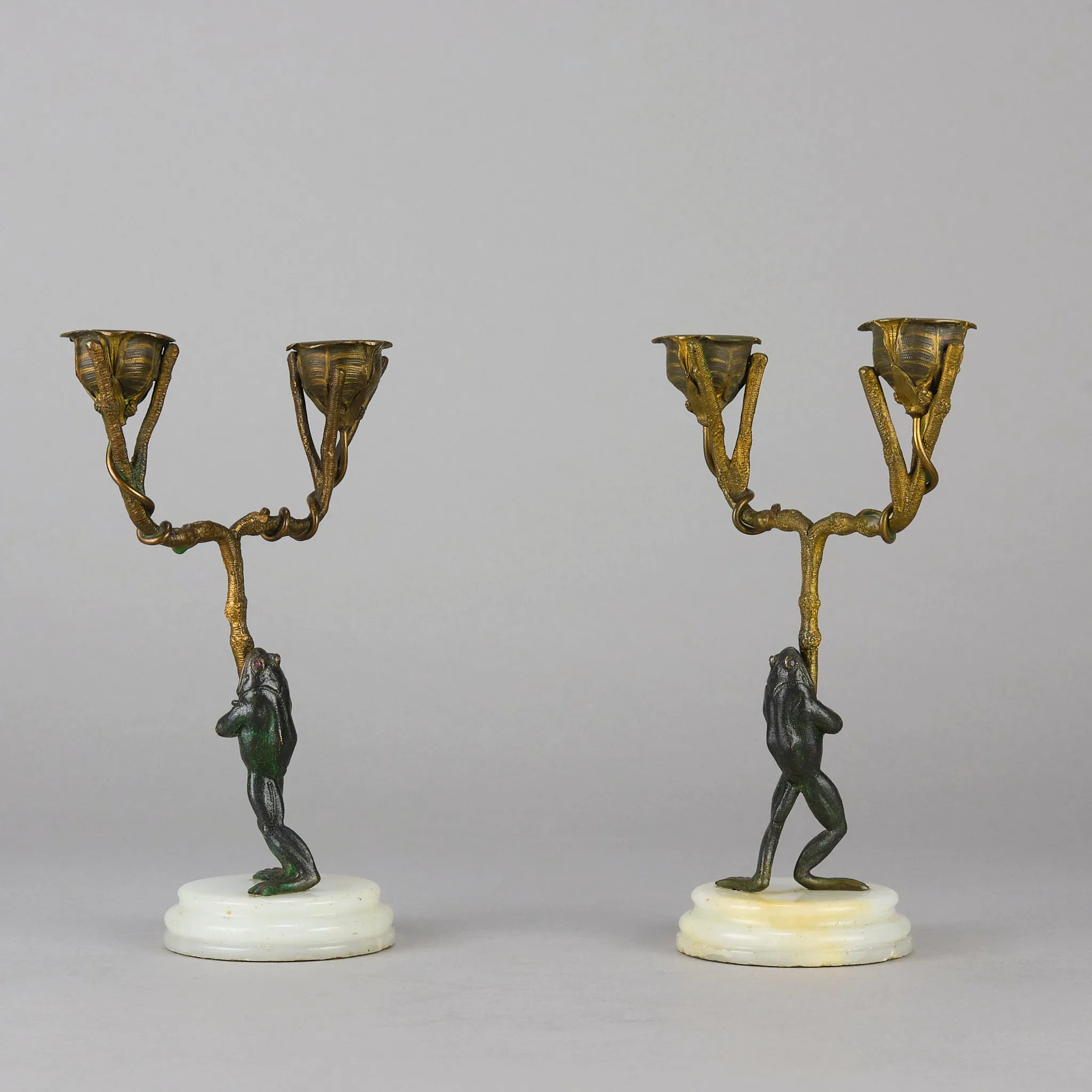 "Frog Candlesticks" French Bronze