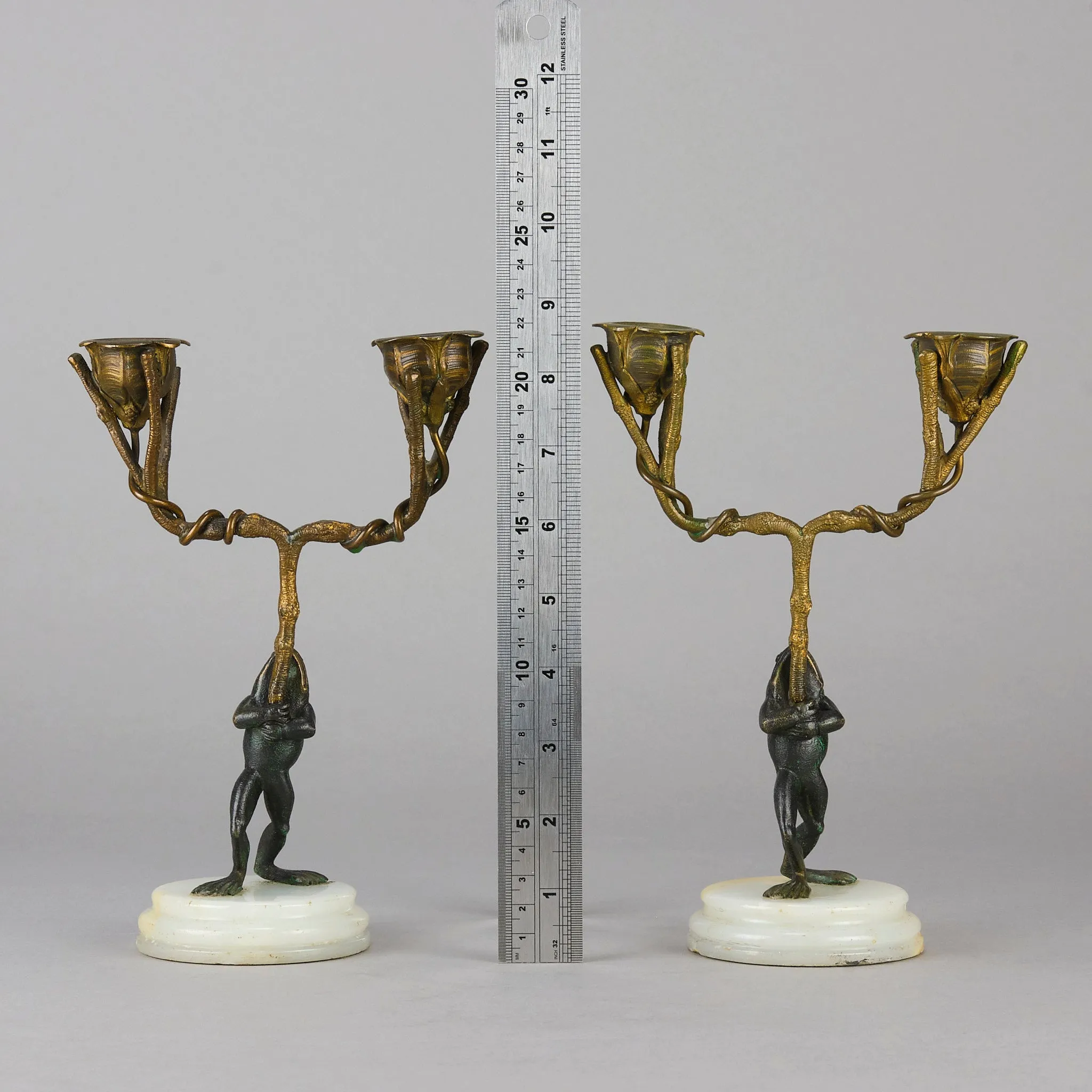 "Frog Candlesticks" French Bronze