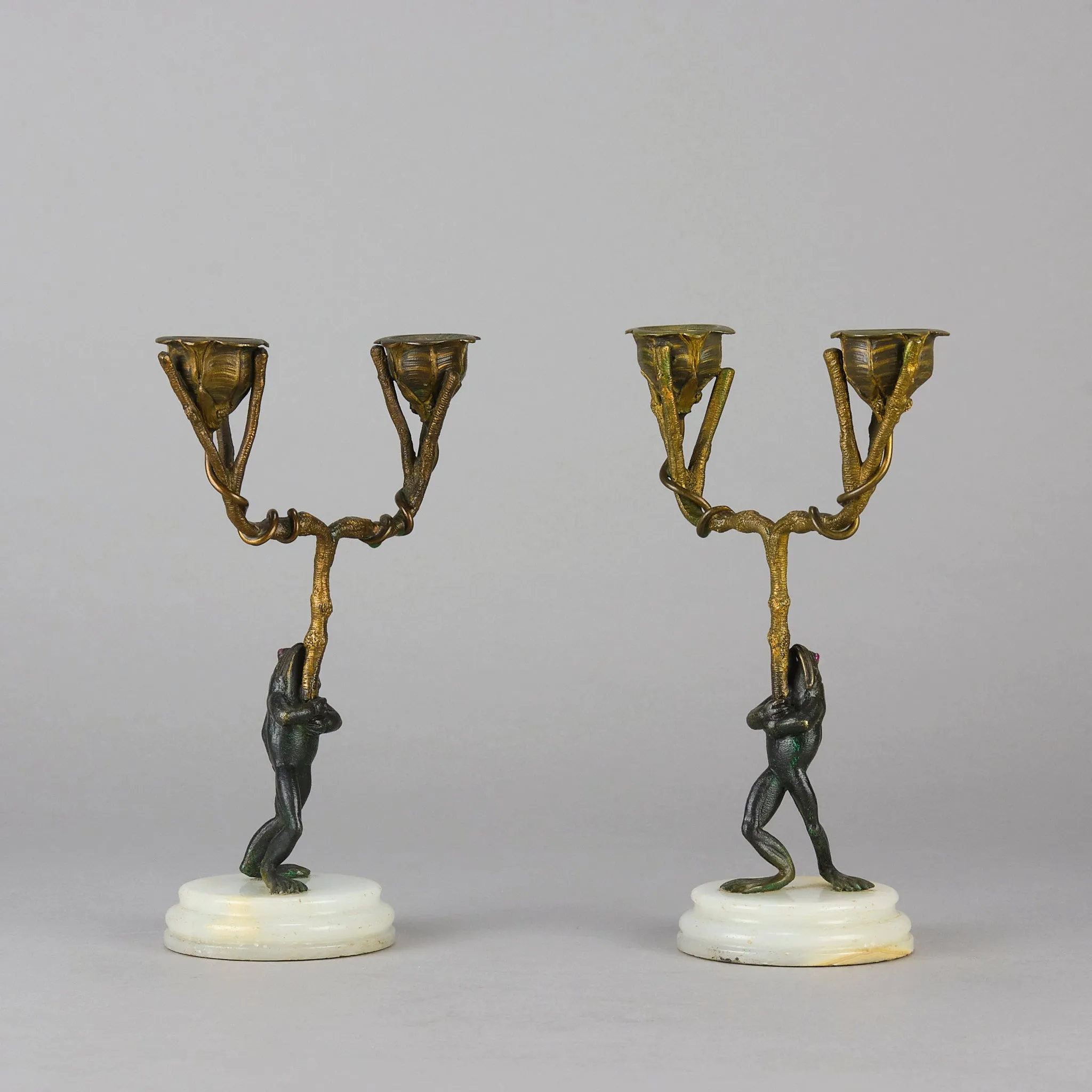 "Frog Candlesticks" French Bronze