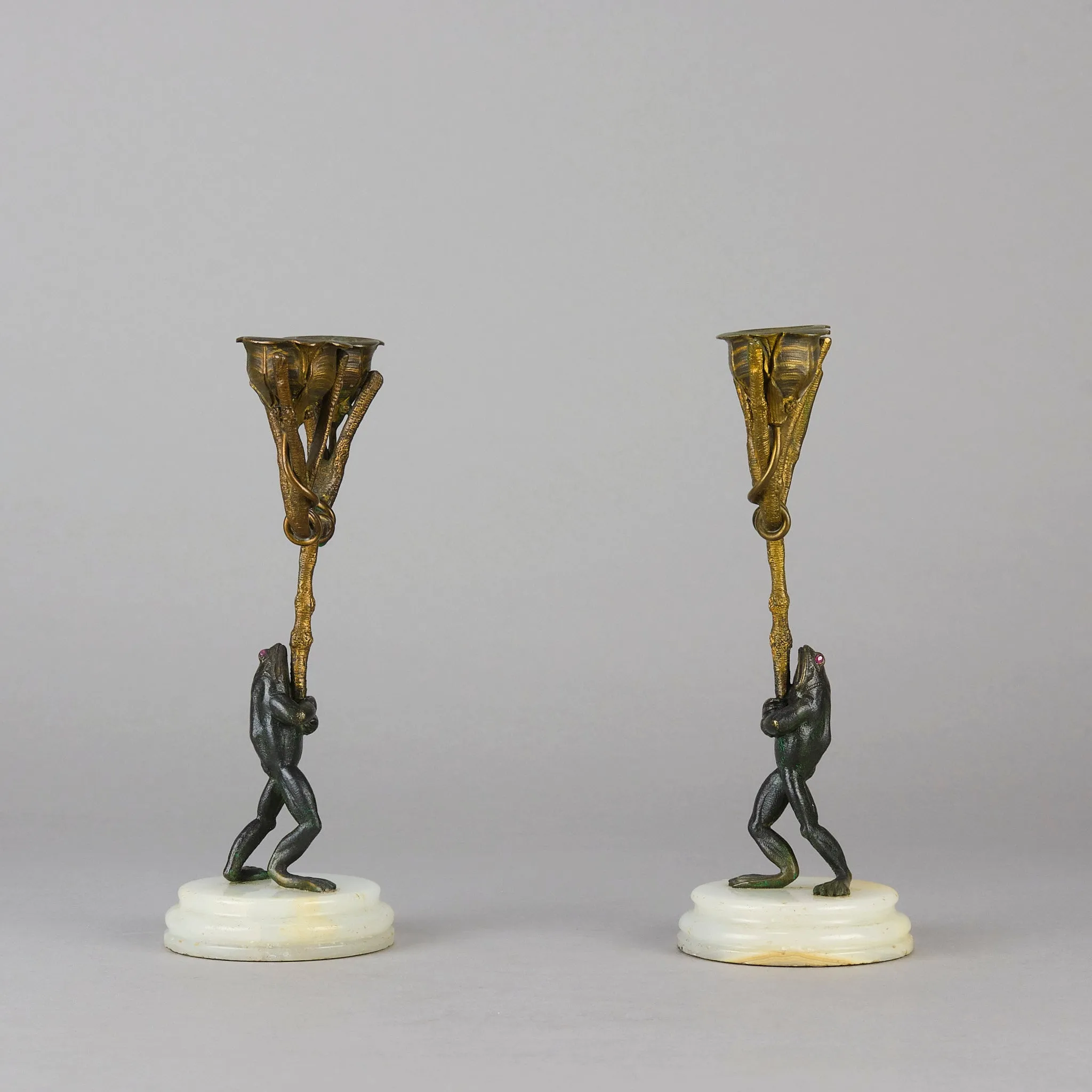 "Frog Candlesticks" French Bronze