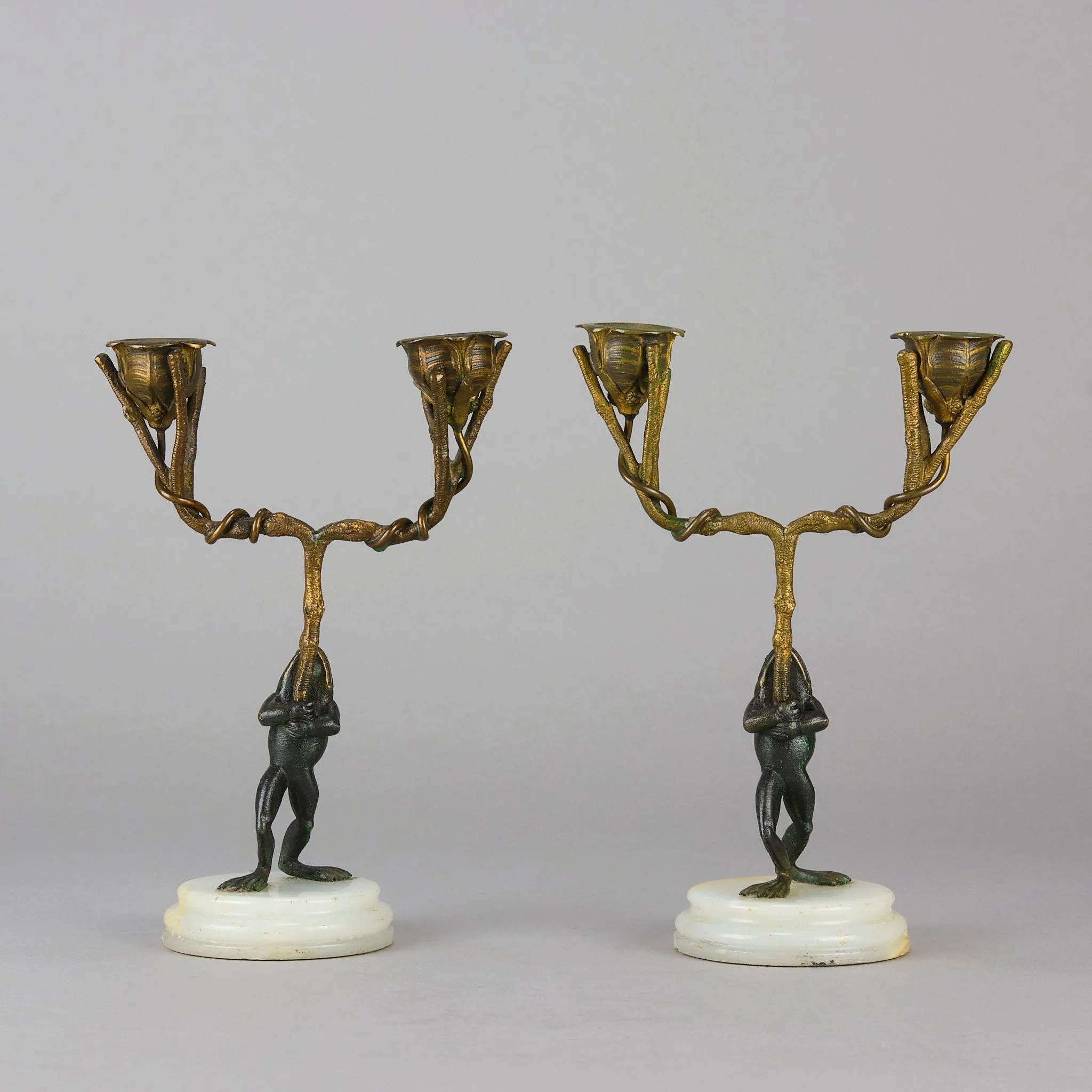 "Frog Candlesticks" French Bronze