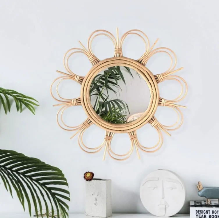 Round Rattan Frame Mirror