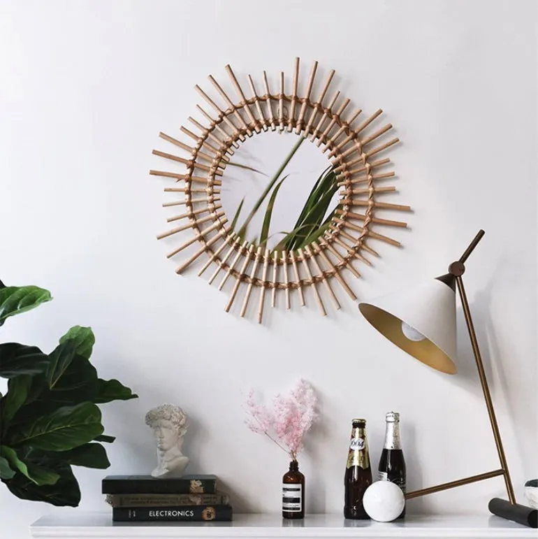 Round Rattan Frame Mirror