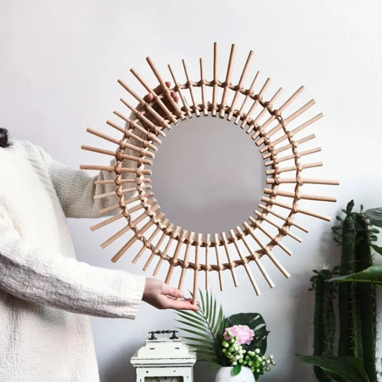 Round Rattan Frame Mirror