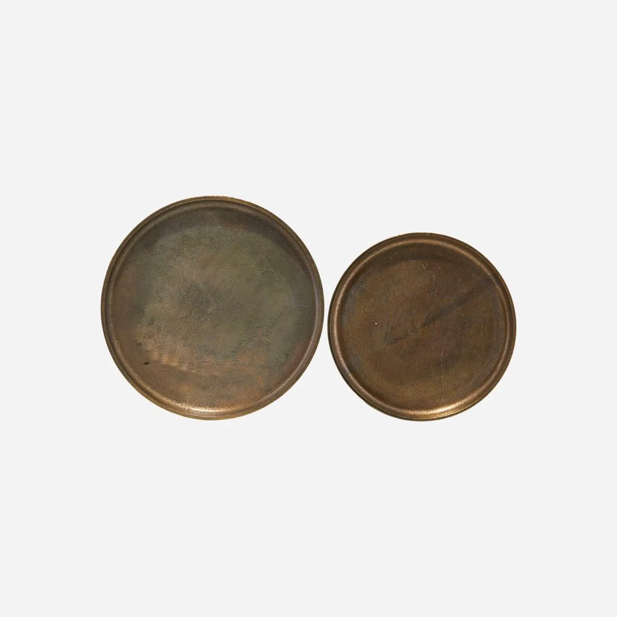 Round Rustic Antique Brass Tray - Set of Two