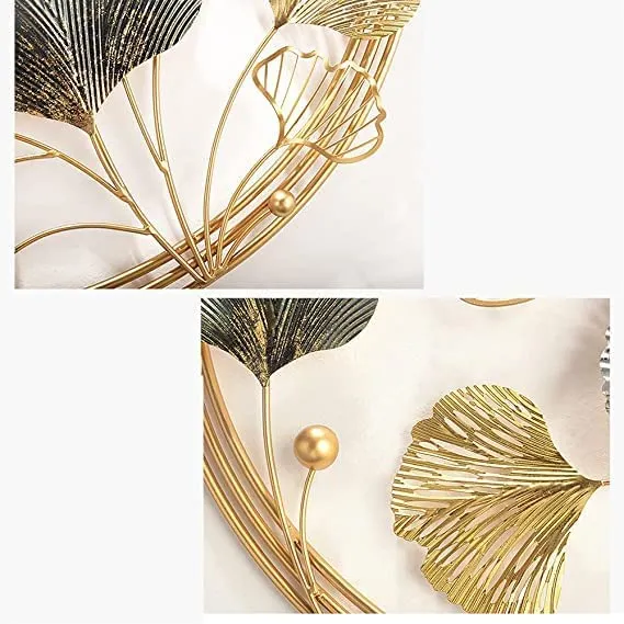 SHUBH SHREE Sultani Metal Wall Art Golden Ginkgo Leaves Wall Hanging Metal Wall Decor For Living Room, Golden Metal Art Wall Sculpture for Bedroom, Office, Study