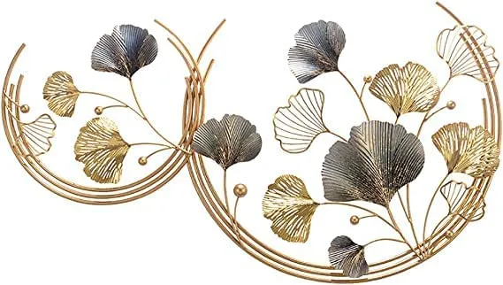 SHUBH SHREE Sultani Metal Wall Art Golden Ginkgo Leaves Wall Hanging Metal Wall Decor For Living Room, Golden Metal Art Wall Sculpture for Bedroom, Office, Study