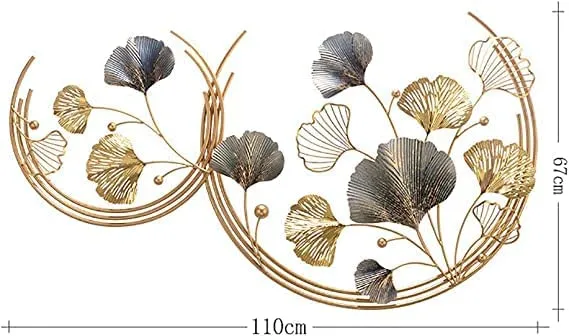 SHUBH SHREE Sultani Metal Wall Art Golden Ginkgo Leaves Wall Hanging Metal Wall Decor For Living Room, Golden Metal Art Wall Sculpture for Bedroom, Office, Study