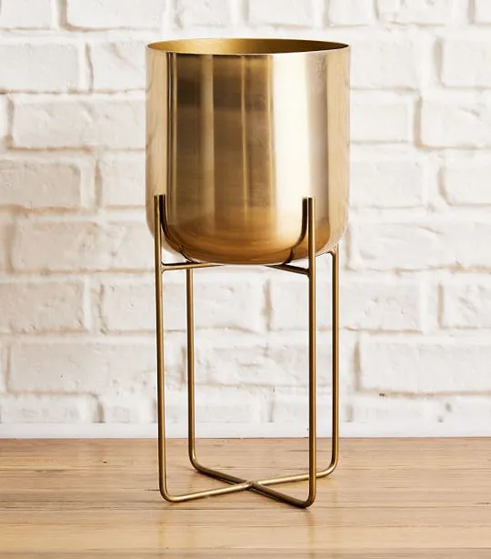 Spun Metal Standing Planters - Antique Brass