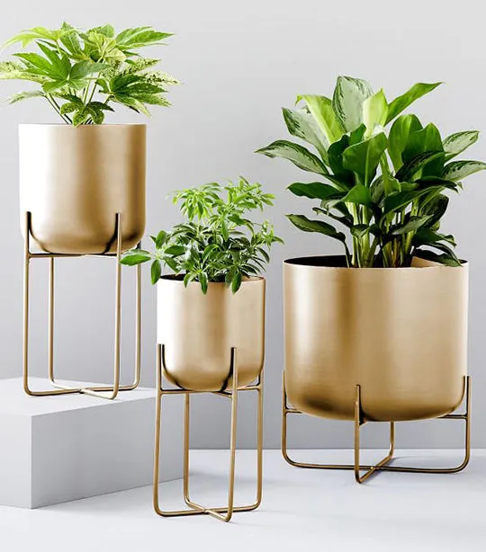 Spun Metal Standing Planters - Antique Brass