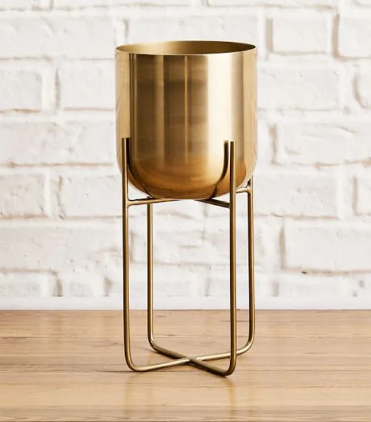 Spun Metal Standing Planters - Antique Brass