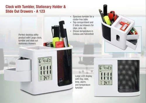 Stupefying Clock with Tumbler,Stationary Holder and Slide Out Drawers(Multi)