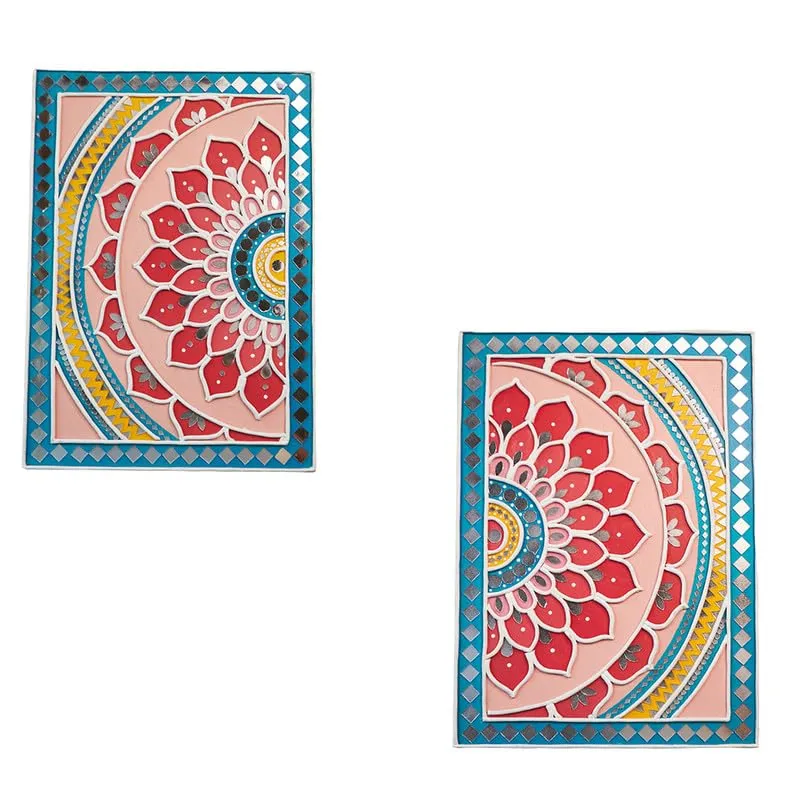 Suhasini Crafts Mirror Madala Lippan Art Wall - Left Rectangle Shape And Mirror Madala Lippan Art Wall - Right Rectangle Shape