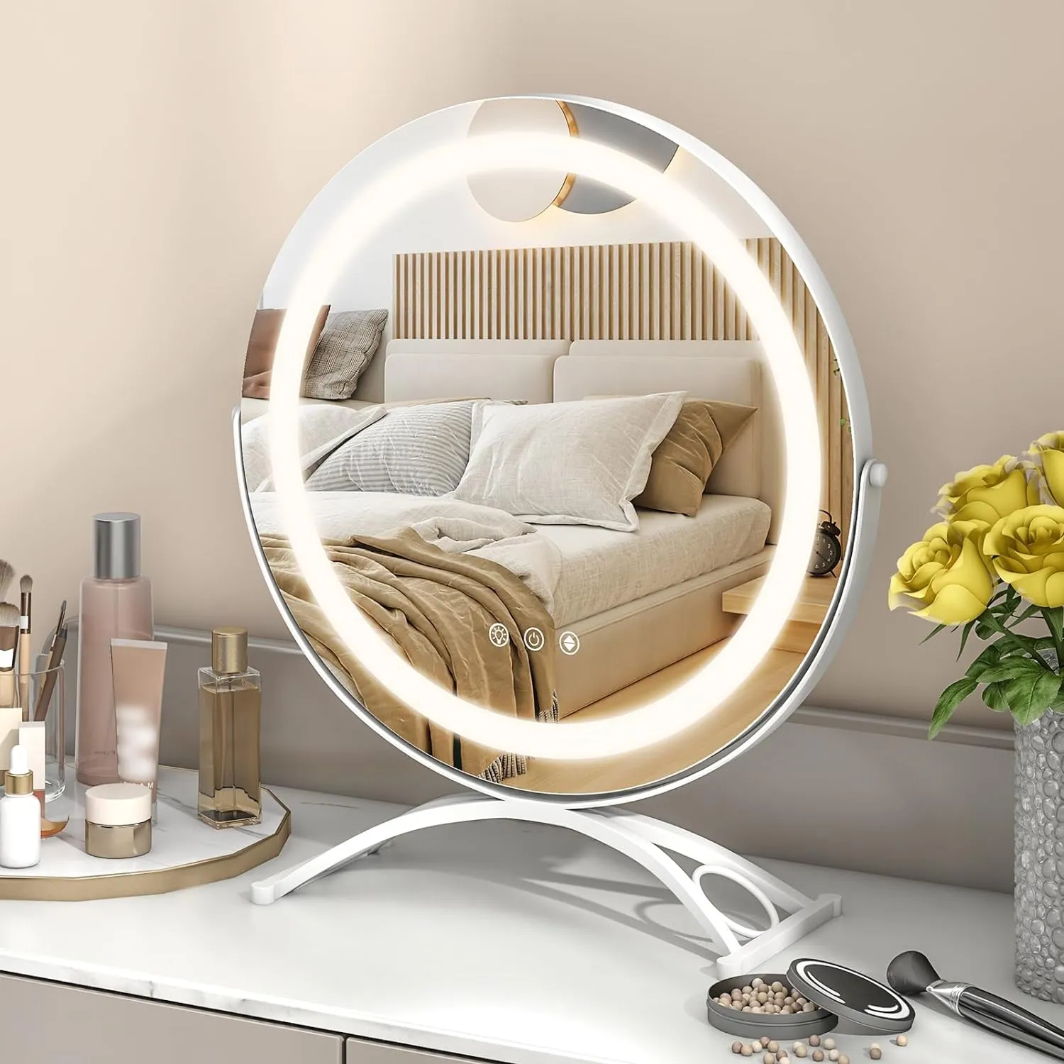 Tangkula 16" Vanity Mirror with Lights, 3 Color Dimmable LED Lighted Makeup Mirror with Touch Screen