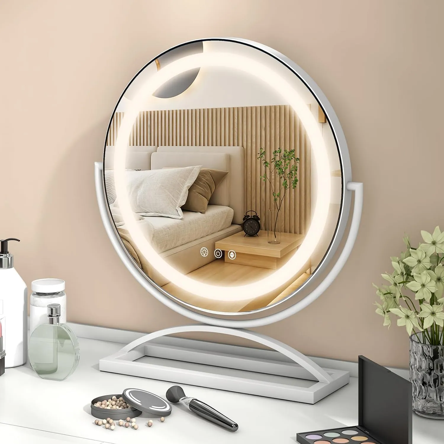 Tangkula 16" Vanity Mirror with Lights, 3 Color Dimmable LED Lighted Makeup Mirror with Touch Screen